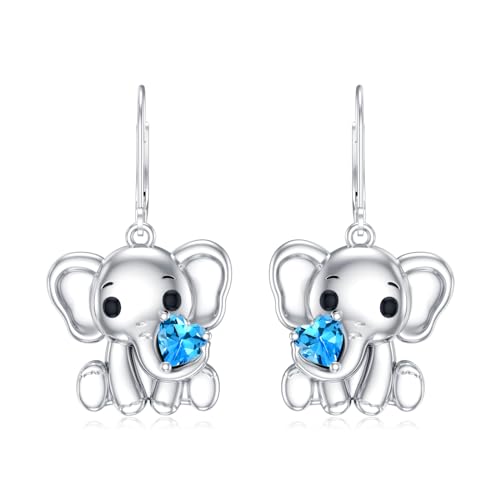 LONAGO Elefant Ohrringe für Frauen 925 Sterling Silber Herz Geschnitten Echte Schweizer Blau Topas mit Elefant Tropfen Dangle Ohrringe von LONAGO