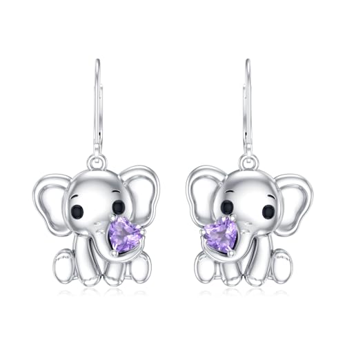 LONAGO Elefant Ohrringe für Frauen 925 Sterling Silber Herz Geschnitten Erstellt Alexandrit mit Elefant Tropfen Dangle Ohrringe von LONAGO