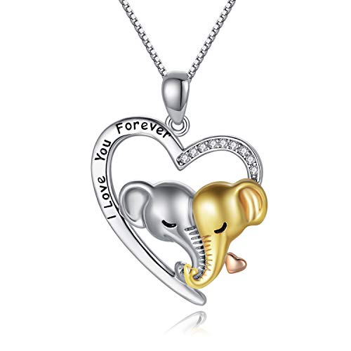 LONAGO Elefanten Halskette 925 Sterling Silber Ich Liebe Dich für Immer Glücklicher Elefant Anhänger Halskette Schmuck für Mama Frauen… von LONAGO