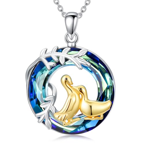 LONAGO Enten Halskette für Damen 925er Sterlingsilber Süße Enten mit Blauem Kristall Anhänger Halskette von LONAGO