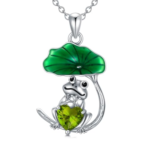 LONAGO Frosch Halskette für Damen 925 Sterling Silber Niedlicher Frosch mit Geburtsstein Anhänger Halskette (August) von LONAGO