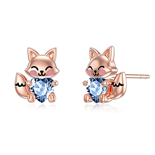 LONAGO Fuchs Ohrringe 925 Sterling Silber Netter Fuchs Hält Herz Ohrstecker Schmuck für Frauen （März） von LONAGO