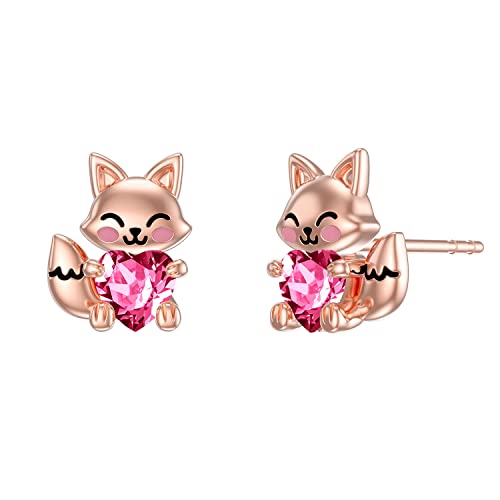 LONAGO Fuchs Ohrringe 925 Sterling Silber Netter Fuchs Hält Herz Ohrstecker Schmuck für Frauen （Juli） von LONAGO