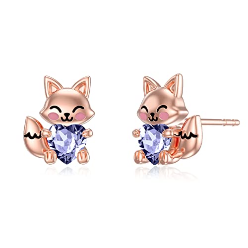 LONAGO Fuchs Ohrringe 925 Sterling Silber Netter Fuchs Hält Herz Ohrstecker Schmuck für Frauen （Juni） von LONAGO