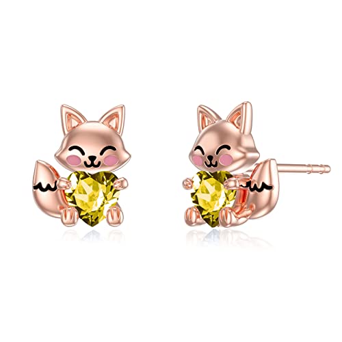 LONAGO Fuchs Ohrringe 925 Sterling Silber Netter Fuchs Hält Herz Ohrstecker Schmuck für Frauen （November） von LONAGO