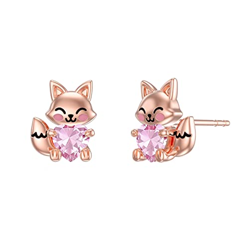 LONAGO Fuchs Ohrringe 925 Sterling Silber Netter Fuchs Hält Herz Ohrstecker Schmuck für Frauen （Oktober） von LONAGO