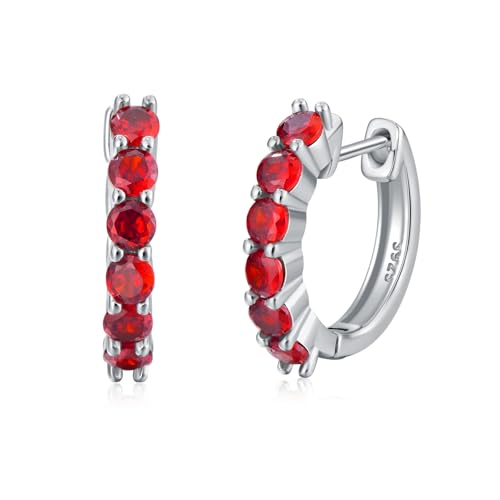 LONAGO Granat Creolen für Frauen 925 Sterling Silber Künstliche Rot Granat Huggies Ohrringe LONAGO Granat Creolen für Frauen 925 Sterling Silber Künstliche Rot Granat Huggies Ohrringe von LONAGO