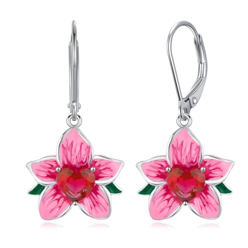 LONAGO Granat Ohrringe für Frauen 925 Sterling Silber Blume mit Erstellt Roter Granat Drop Dangle Ohrringe von LONAGO