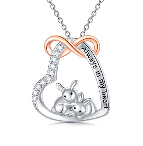 LONAGO Kaninchen Halskette 925 Sterling Silber Immer in Meinem Herzen Niedlicher Hase Anhänger Halskette Schmuck für Frauen Mutter von LONAGO