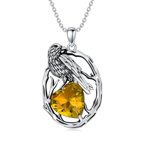 LONAGO Krähe Halskette 925 Sterling Silber Rabe mit Herzförmiger Geburtsstein Anhänger Halskette für Frauen (November) von LONAGO
