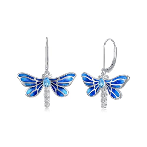 LONAGO Libellen Ohrringe für Damen 925er Sterlingsilber Blaue Libelle Klapp Ohrhänger Ohrringe von LONAGO