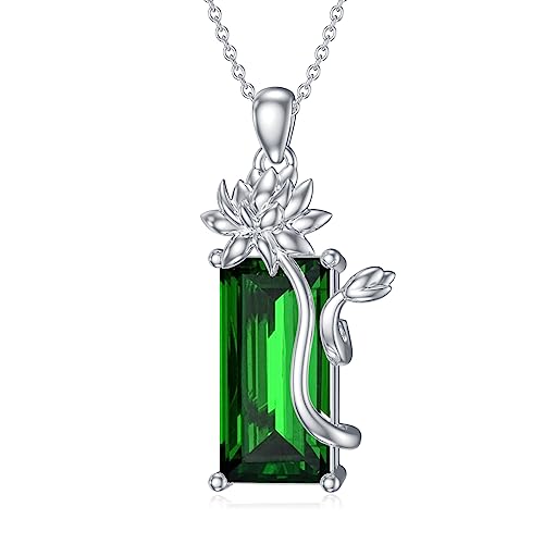 LONAGO Lotus Blume Halskette 925 Sterling Silber Erstellt Smaragd Mai Geburtsstein mit Lotus Blume Anhänger Halskette für Frauen von LONAGO