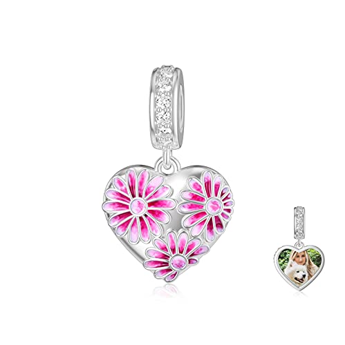 LONAGO Personalisierte Foto Charm Fit Charm Armbänder 925 Sterling Silber Gänseblümchen Herz Geformte benutzerdefinierte Bild Baumeln Charme von LONAGO