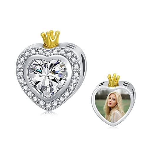 LONAGO Personalisierte Foto Charm Fit Charm Armband 925 Sterling Silber Simulierter Geburtsstein Bead Charm Schmuck (April) von LONAGO