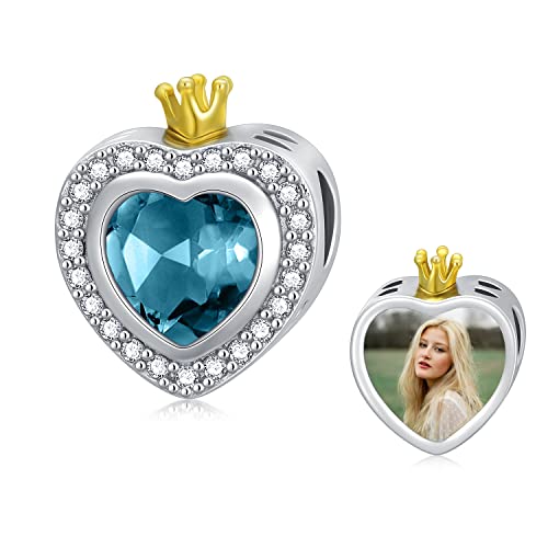 LONAGO Personalisierte Foto Charm Fit Charm Armband 925 Sterling Silber Simulierter Geburtsstein Bead Charm Schmuck (Dezember) von LONAGO