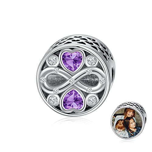 LONAGO Personalisierte Foto Charm Fit Charm Armband 925 Sterling Silber Herz Infinity Benutzerdefinierte Bild Bead Charm (Februar) von LONAGO