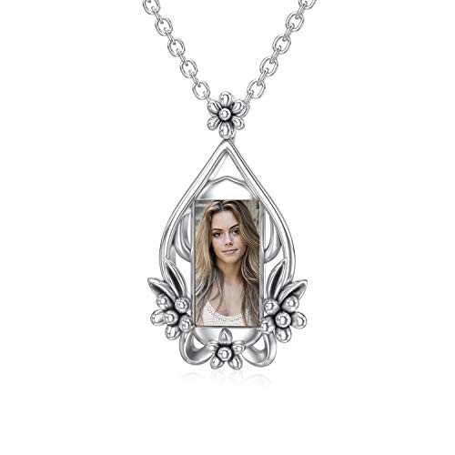 LONAGO Personalisierte Foto Halskette 925 Sterling Silber Blume Benutzerdefinierte Bild Anhänger Halskette Schmuck von LONAGO