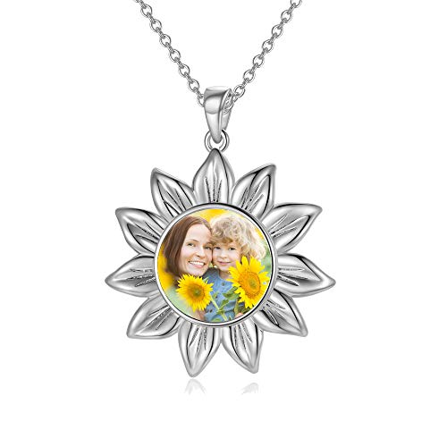 LONAGO Personalisierte Foto Halskette 925 Sterling Silber Sie Sind Mein Sonnenschein Sonnenblume Benutzerdefinierte Bild Halskette Schmuck von LONAGO