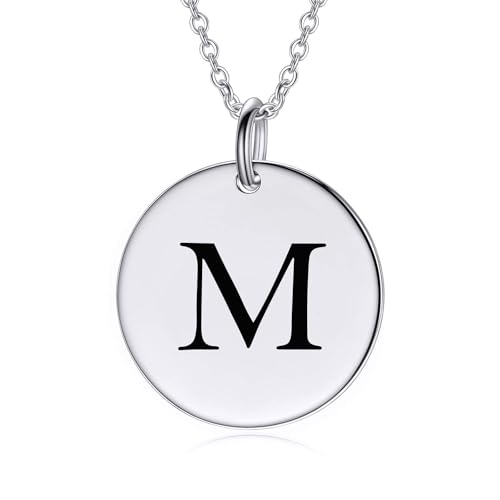 LONAGO Personalisierte Initialen M Halskette für Frauen 925er Sterling Silber Eingravierter A-Z Buchstabe Anhänger Halskette für Muttertagsgeschenke von LONAGO
