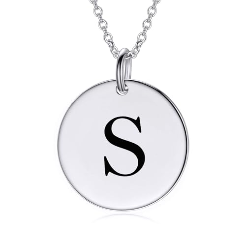 LONAGO Personalisierte Initialen S Halskette für Frauen 925er Sterling Silber Eingravierter A-Z Buchstabe Anhänger Halskette für Muttertagsgeschenke von LONAGO