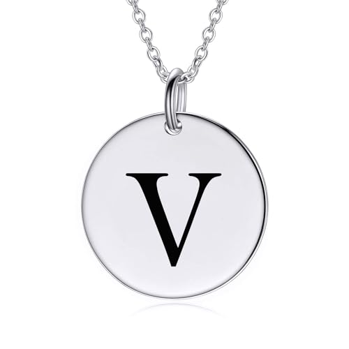 LONAGO Personalisierte Initialen V Halskette für Frauen 925er Sterling Silber Eingravierter A-Z Buchstabe Anhänger Halskette für Muttertagsgeschenke von LONAGO