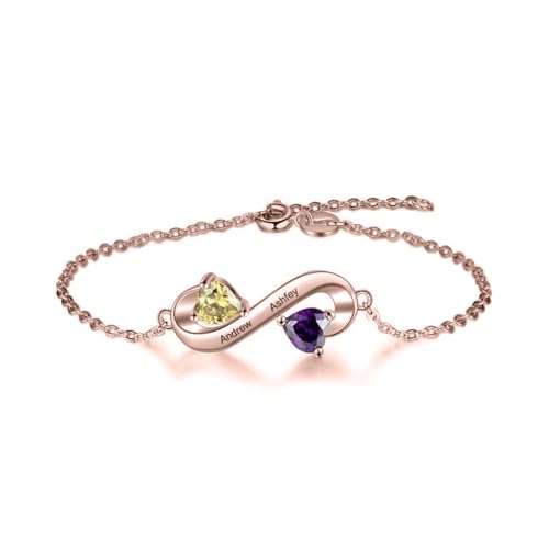 LONAGO Personalisierte Name Armband für Frauen 925 Sterling Silber Unendlich Geformt Benutzerdefinierte Gravierte Zwei Namen mit Geburtssteine Armband (Stil 1-Roségold) von LONAGO