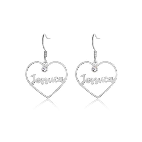 LONAGO Personalisierte Name Ohrringe für Frauen 925 Sterling Silber Benutzerdefiniert Name mit Geburtsstein Drop Ohrringe（Weißgold） von LONAGO