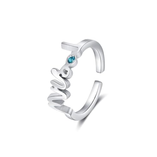 LONAGO Personalisierte Name Ring für Frauen 925 Sterling Silber Geburtsstein mit Benutzerdefinierten Name Band Ring (Weißgold) von LONAGO