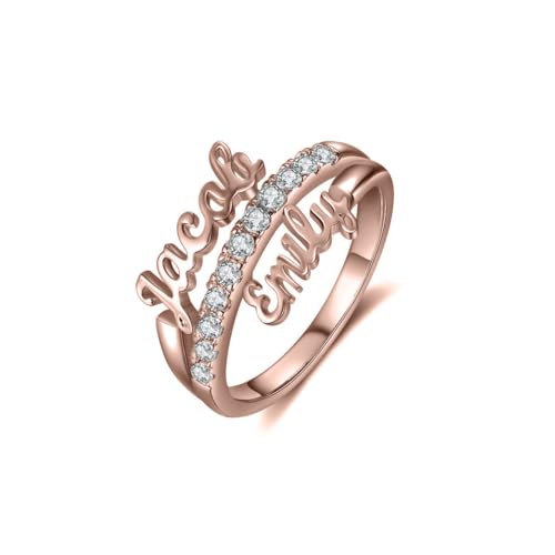 LONAGO Personalisierte Zwei Namen Ring für Frauen 925 Sterling Silber Benutzerdefinierte Name Band Ring für Verlobung （Roségold） von LONAGO