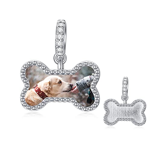 LONAGO Personalisierter Foto Charm 925er Sterling Silber Hund Knochen Geformt Benutzerdefinierte Zwei Bilder Baumeln Charme für Frauen von LONAGO