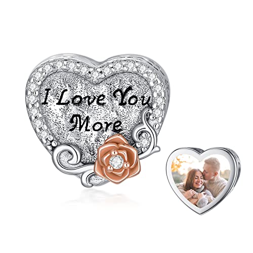 LONAGO Personalisierter Foto Charm 925er Sterling Silber Ich Liebe Dich Mehr Rosen Blumen Korn Charme Schmuck für Frauen von LONAGO