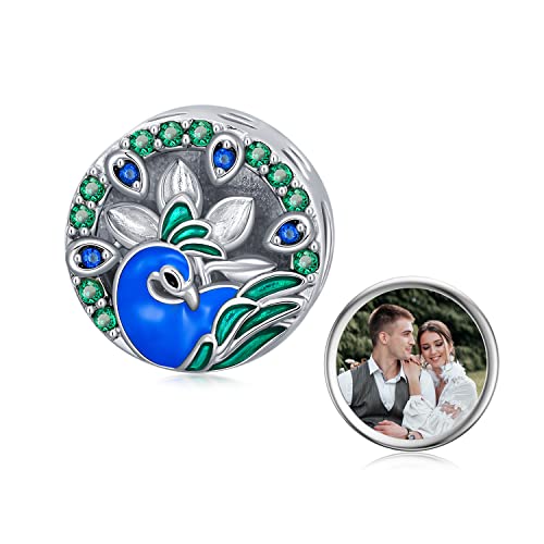 LONAGO Personalisierter Foto Charm 925er Sterling Silber Pfau Perlen Charm für Charm Armbänder von LONAGO