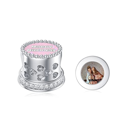 LONAGO Personalisierter Foto Charm für Damen 925 Sterling Silber Geburtstag Kuchen Geformt Perlen Charme von LONAGO