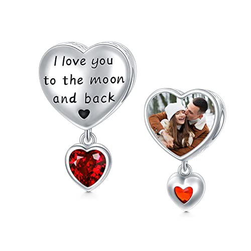 LONAGO Personalisierter Foto Charm für Frauen 925er Sterling Silber Geburtsstein mit Ich Liebe Dich bis zum Mond und Zurück Bead Charm (Januar) von LONAGO