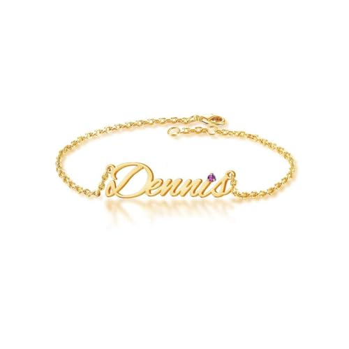 LONAGO Personalisierter Name Armband 925 Sterling Silber Individuelles Namensschild mit Geburtsstein Armband für Frauen (Gelbgold) von LONAGO