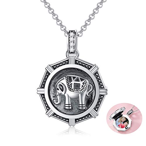 LONAGO Personalisiertes Medaillon Das Bilder Hält 925 Sterling Silber Elefant Foto Medaillon Anhänger Halskette Schmuck für Frauen (Medaillon + Personalisiertes Foto) von LONAGO