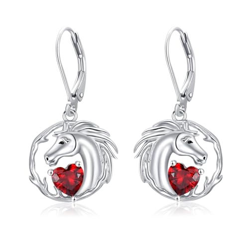 LONAGO Pferd Ohrringe für Damen 925 Sterling Silber Pferd mit Herzförmigem Geburtsstein Tropfen Ohrringe (Januar) von LONAGO