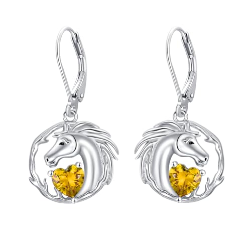 LONAGO Pferd Ohrringe für Damen 925 Sterling Silber Pferd mit Herzförmigem Geburtsstein Tropfen Ohrringe （November） von LONAGO