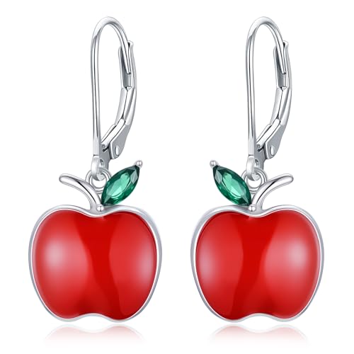 LONAGO Rote Apfel Ohrringe für Damen 925er Sterlingsilber Obst Tropfen Ohrhänger Ohrringe LONAGO Rote Apfel Ohrringe für Damen 925er Sterlingsilber Obst Tropfen Ohrhänger Ohrringe von LONAGO