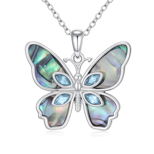 LONAGO Schmetterling Halskette für Damen 925er Sterlingsilber Schmetterling mit Abalone Muschel Anhänger Halskette (Blau) von LONAGO