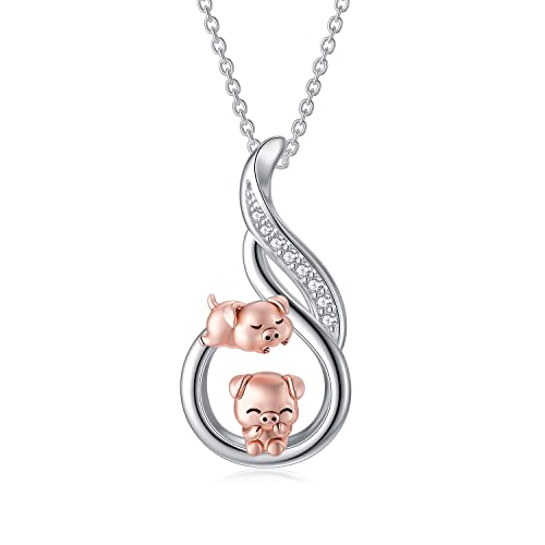 LONAGO Schwein Halskette 925 Sterling Silber Süße Zwei Schweine Tier Anhänger Halskette Schmuck für Frauen von LONAGO