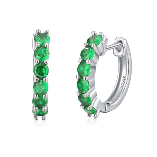 LONAGO Smaragd Creolen für Frauen 925 Sterling Silber Künstliche Grüne Smaragd Huggies Ohrringe von LONAGO