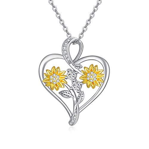 LONAGO Sonnenblume Halskette 925 Sterling Silber Du Bist Mein Sonnenschein Zwei Sonnenblumen Anhänger Halskette Schmuck für Frauen von LONAGO