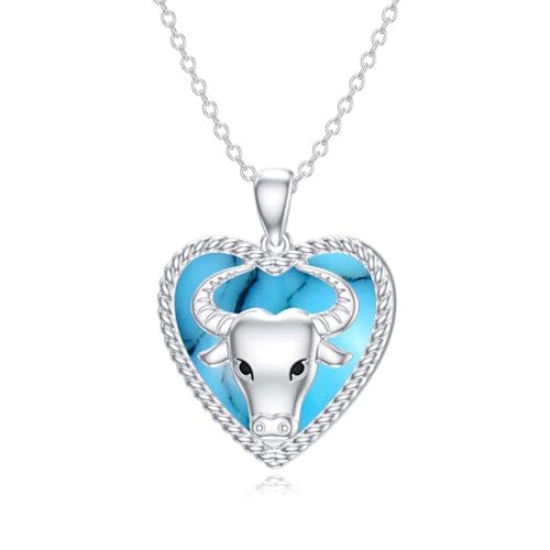 LONAGO Stier Halskette 925 Sterling Silber Tierkreiszeichen Stier mit Erschaffenen Türkis Anhänger Halskette für Frauen von LONAGO