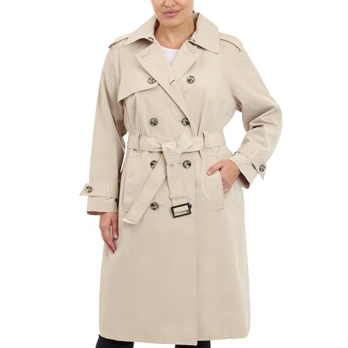 LONDON FOG Damen 3/4 Länge zweireihiger Trenchcoat mit Gürtel, stone, X-Large von LONDON FOG