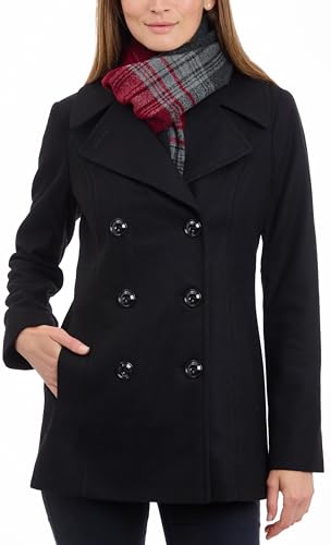 LONDON FOG Damen Double Breasted Peacoat with Scarf Caban-Jacke, schwarz, X-Large von LONDON FOG