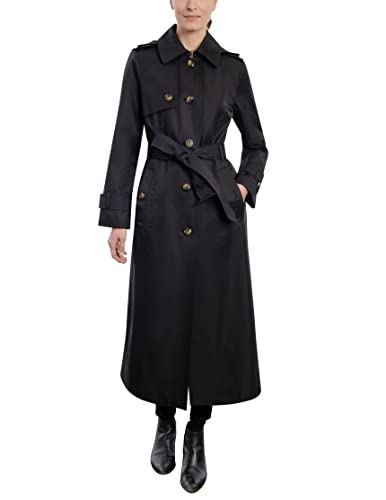 LONDON FOG Damen Einreihiger Langer Schulterklappen und Gürtel Trenchcoat, Schwarz, L von LONDON FOG