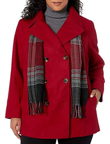 LONDON FOG Damen Plus-Size Double Breasted Peacoat with Scarf Caban-Jacke, Rot/Ausflug, einfarbig (Getaway Solids), 3X von LONDON FOG