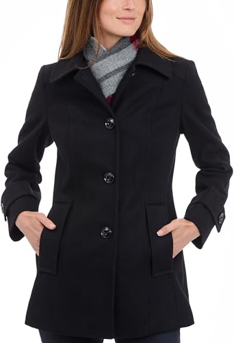LONDON FOG Damen Single-Breasted Wool Coat with Scarf Pijacke, schwarz, Medium von LONDON FOG