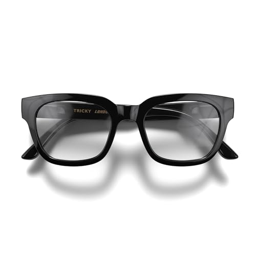 LONDON MOLE Tricky Lesebrille | Rechteckige, Coole und Stilvolle Brille | Herren Damen Unisex | Federscharniere | Schwarz Glänzend | + 2,0 Vergrößerung von LONDON MOLE